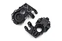 Two black aluminium front inner portal drive housings for Traxxas TRX-4 by Yeah Racing, shown from different angles on a white background.