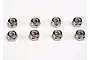A set of eight silver-coloured 5mm nyloc nuts arranged in two rows of four on a plain white background.