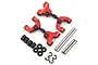 A set of red anodized aluminium rear upper suspension arms for Tamiya TT-01 RC cars, including metal pins, spacers, and E-clips.