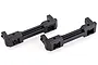 Two black plastic HSP front and rear bumper mounts for RC cars, shown from an angled perspective on a white background.