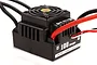 Hobbywing WP-8BL100 100A brushless electronic speed controller for RC vehicles, featuring a black cooling fan and thick power cables.