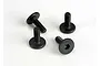 Four black metal flat head screws with hex drive sockets arranged on a plain white background.