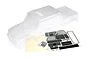Clear unpainted polycarbonate body shell for Traxxas TRX-6 Mercedes-Benz G 63 AMG 6x6, including decal sheets and window masks.