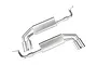 A pair of chrome-finished scale model exhaust pipe assemblies for a 1/10 RC vehicle, featuring mufflers and dual tailpipes.