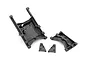 Traxxas TRX-6 rear chassis crossmember brace, suspension mount, and link mount set in black plastic.