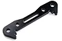 A black anodized aluminium front lower outside suspension arm pin brace for Rovan 5IVE-T RC vehicles.