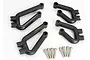 Traxxas bumper mount set including four black plastic triangular mounts and eight metal screws on a white background.
