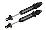 Two black Traxxas GTX aluminium shock absorbers for X-Maxx RC truck, shown without springs.