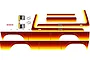 A decal sheet for the Traxxas TRX-4 Ford Bronco featuring a sunset-themed orange and red gradient design with various body trim and logo stickers.