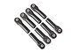 A set of eight black plastic Traxxas heavy-duty rod ends with metal pivot balls inserted, arranged in two rows on a white background.