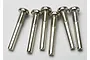 A set of six silver-coloured metal suspension screw pins for Traxxas RC vehicles arranged on a white surface.