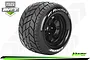 Louise 3.8 inch MT-Rocket MFT RC monster truck tyre pre-glued on a black rim, showing aggressive tread pattern and white sidewall branding.