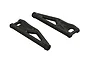 A pair of black ARRMA front upper suspension arms for 1/5 scale RC vehicles, shown from an elevated angle on a white background.