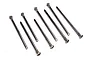 A set of eight metal suspension screw pins for Traxxas RC vehicles, featuring various lengths and threaded heads.