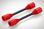 Two Rovan 9mm RC drive shafts with black metal shafts and bright red rubber protective boots at each end, set against a white background.