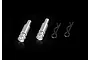 Two silver aluminium RC body posts and two black metal body clips on a black background.