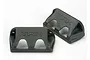 Two black plastic Traxxas steering servo guards with TRX branding on a white background.