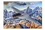 Box art painting of two F/A-18F Super Hornet fighter jets flying over a snow-capped mountain range.