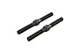 Two black metal turnbuckles with threaded ends and a central hexagonal adjustment section, isolated on a white background.