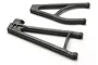 Two black plastic RC suspension arms for Traxxas vehicles, shown from an overhead angle against a white background.