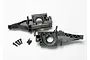 Traxxas rear bulkhead set for RC vehicles, including left and right plastic bulkheads, four screws, and a small plastic component on a white background.