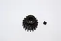 A black GPM Racing 17T 1Mod steel pinion gear with a small grub screw on a white background.