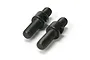 Two black metal threaded turnbuckle shafts for RC vehicles on a white background.