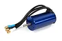 Traxxas 540XL 2400Kv brushless motor with a blue anodized aluminum casing and three black wires with gold bullet connectors.