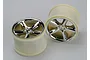 Two Traxxas 3.8 inch Gemini rims featuring a chrome five-spoke face and off-white plastic barrels.