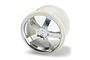 A single chrome-plated 3.8-inch RC monster truck wheel rim with a white plastic inner barrel, shown from a three-quarter angle.