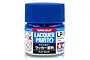 A small 10ml glass jar of Tamiya LP-78 Flat Blue lacquer paint with a blue plastic screw-top lid against a white background.