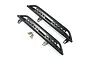 Two black metal side step rock rails for an RC crawler with four included mounting screws on a white background.