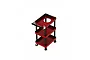 A red 1/10 scale three-tiered metal workshop cart with black support pillars, a handle, and small caster wheels on a white background.
