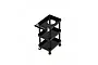 A miniature 1/10 scale black three-tiered rolling workshop cart with a handle and four small caster wheels on a white background.