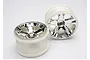 Two Traxxas 2.8-inch All-Star chrome rims with white plastic barrels on a plain white background.
