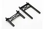 Two black plastic RC body mounts with adjustable height holes, shown against a plain white background.