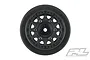 A single black Pro-Line Raid RC short course wheel rim shown from a front-facing perspective against a white background.