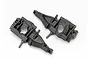 Two black plastic rear bulkhead components for a Traxxas RC vehicle, shown from an angled perspective against a white background.