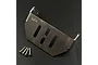 Yeah Racing stainless steel front fender skid plate for SCX10 III with four included mounting screws on a black background.