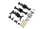 Yeah Racing TRX-6 black full metal axle housing upgrade set including three axle housings, metal skid plates, brass bushings, and various mounting screws.