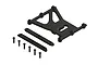 ARRMA Kraton 8S body shell roof support set including a plastic support brace, two mounting strips, and six screws on a white background.