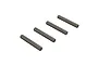Four identical cylindrical metal drive pins arranged in a diagonal row against a white background.