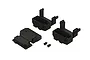 ARRMA 1/5 8S BLX radio box set components including two main housing sections, a cover, and two small mounting spacers on a white background.