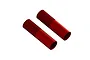 Two red anodized aluminium shock bodies for ARRMA 1/5 scale RC vehicles, shown against a plain white background.