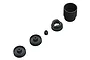 A set of black plastic servo saver components for an ARRMA 1/5 8S RC vehicle, arranged on a white background.