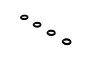 Four small black rubber O-rings arranged in a diagonal line against a plain white background.