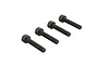 Four black metal cap head screws arranged in a diagonal row against a white background.
