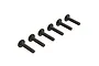 A set of six black button head screws arranged in a diagonal line against a white background.