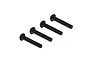 Four black button head machine screws arranged in a diagonal row against a white background.