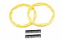 Two yellow circular beadlock style sidewall protectors and two rows of small black screws on a white background.